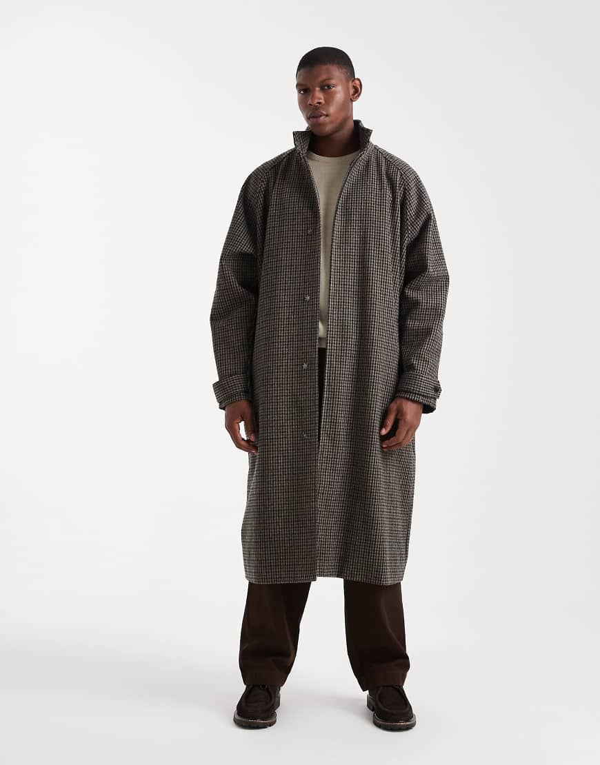 ASOS DESIGN - Langer, karierter Mantel in Wolloptik-Grau von ASOS DESIGN