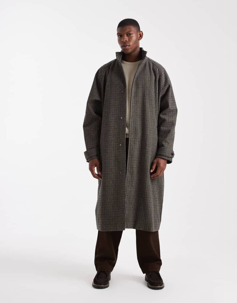 ASOS DESIGN - Langer, karierter Mantel in Wolloptik-Grau von ASOS DESIGN