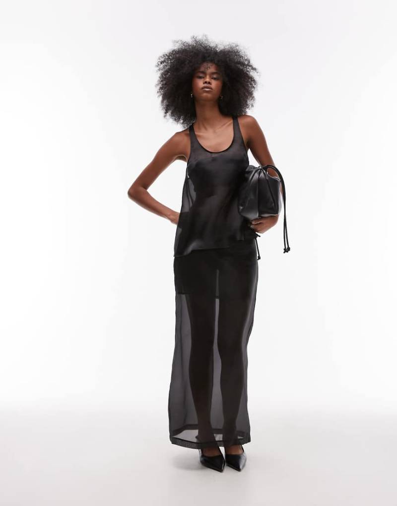 ASOS DESIGN - Langer Bleistiftrock in Schwarz aus durchscheinendem Organza von ASOS DESIGN