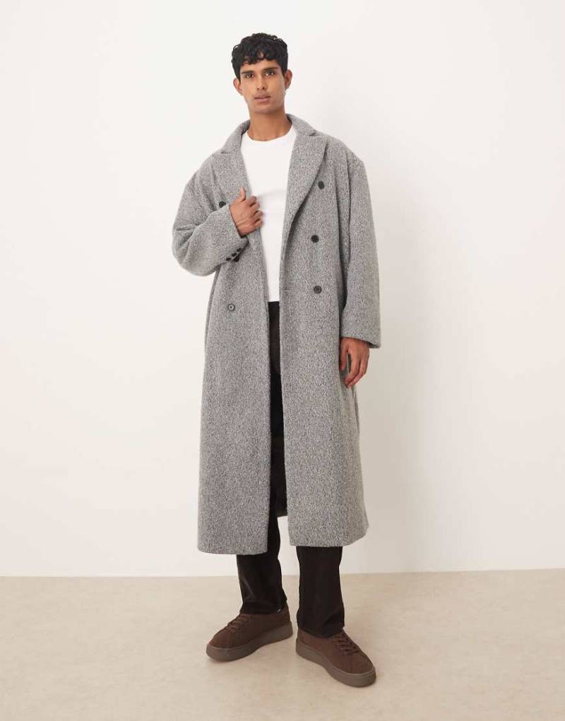 ASOS DESIGN - Langer Bouclé-Mantel in Grau mit Oversize-Schnitt und Wolloptik von ASOS DESIGN