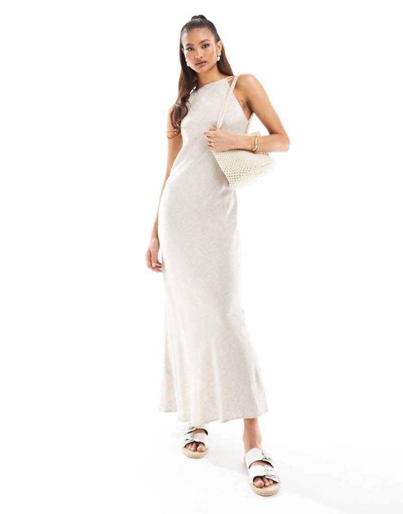 ASOS DESIGN - Langes Leinen-Sommerkleid in Hellbeige mit Ringerrücken-Neutral von ASOS DESIGN