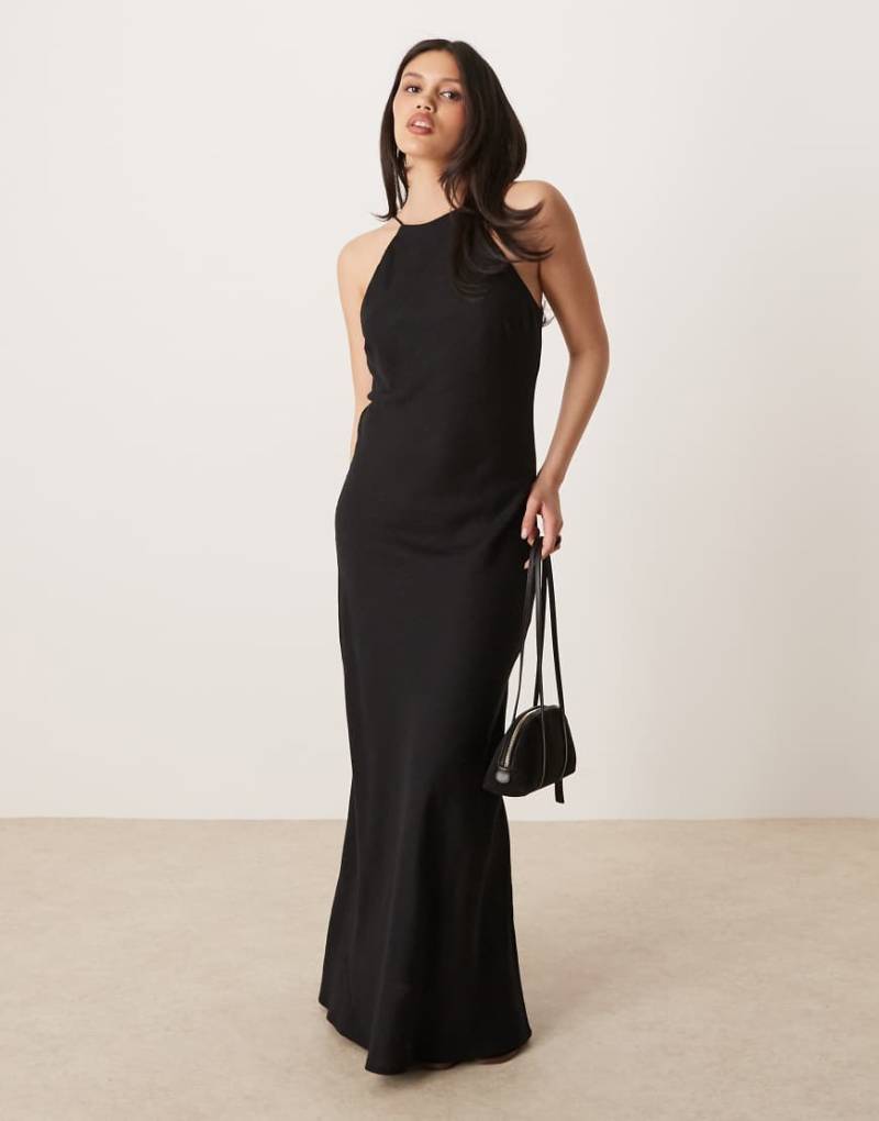 ASOS DESIGN - Langes Leinen-Sommerkleid in Schwarz mit Ringerrücken von ASOS DESIGN