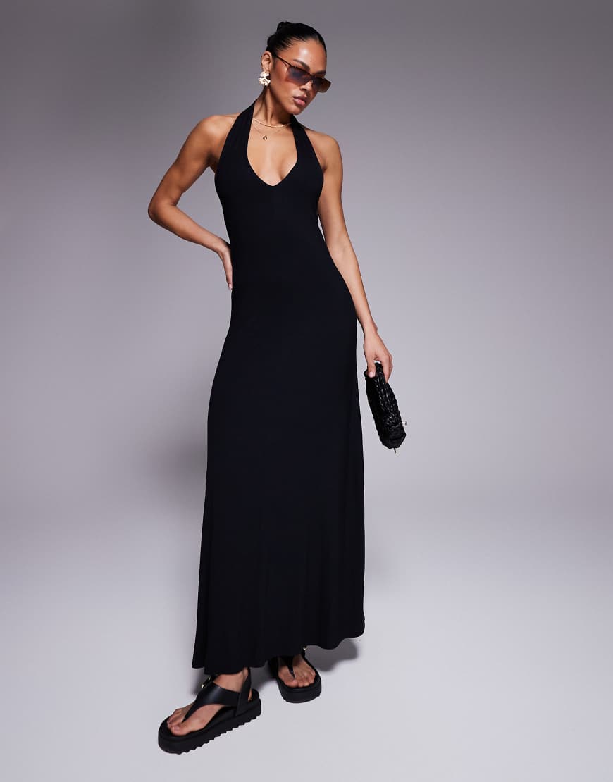 ASOS DESIGN - Langes Neckholder-Kleid in Schwarz von ASOS DESIGN