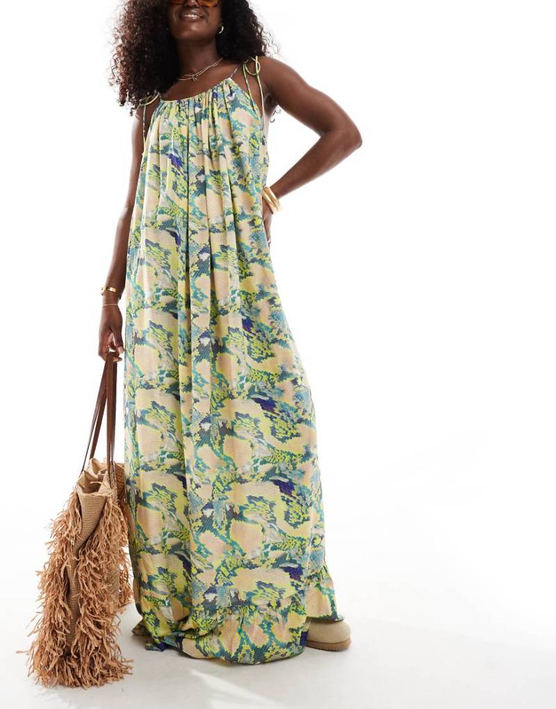 ASOS DESIGN - Langes Strandkleid mit Schlangenmuster und nach hinten abfallendem Saum-Bunt von ASOS DESIGN