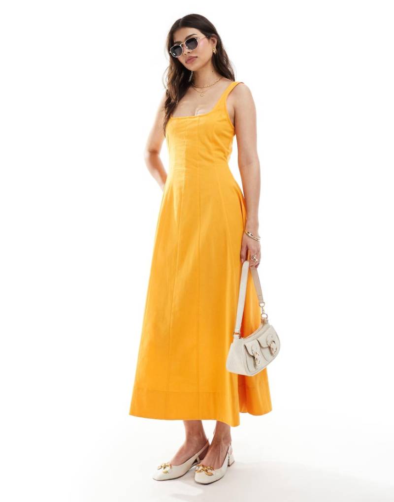 ASOS DESIGN - Langes Tennis-Sommerkleid in Orange mit Ziernaht von ASOS DESIGN