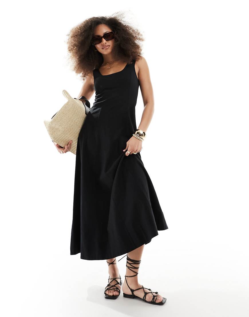 ASOS DESIGN - Langes Tennis-Sommerkleid in Schwarz mit Ziernaht von ASOS DESIGN