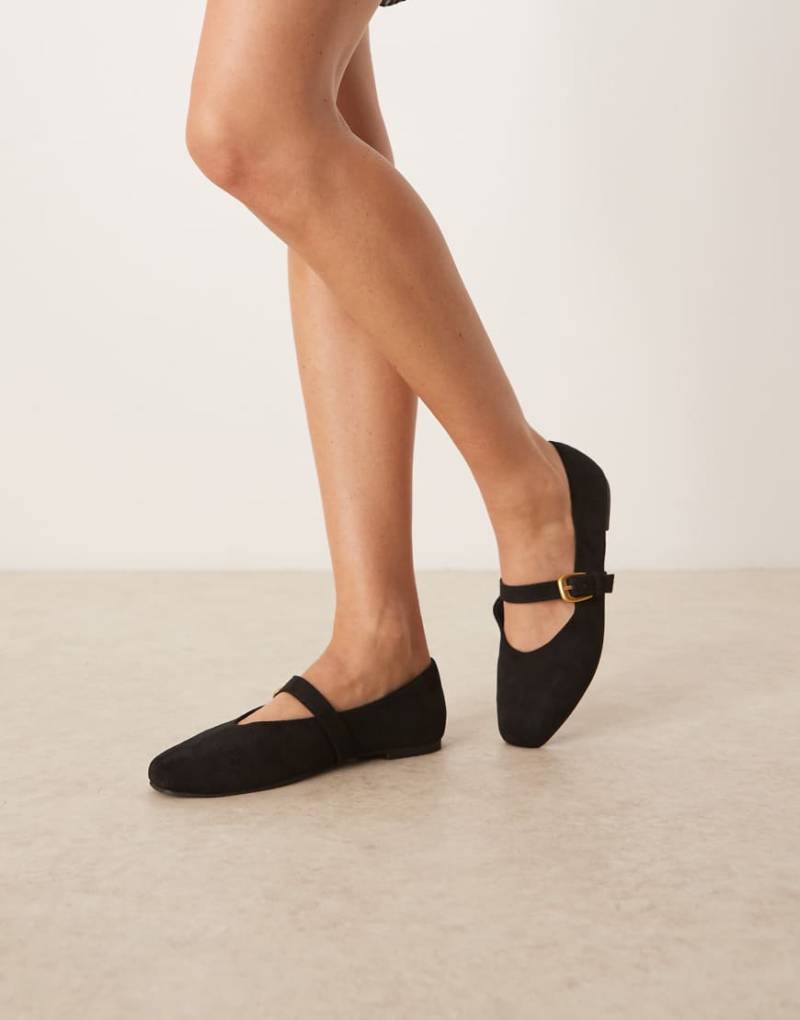 ASOS DESIGN - Leah - Ballerinas aus Wildlederimitat in Schwarz mit Mary-Jane-Design von ASOS DESIGN