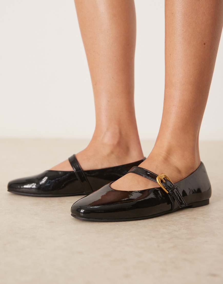 ASOS DESIGN - Leah - Ballerinas mit Mary-Jane-Design in Schwarz mit Lackoptik von ASOS DESIGN
