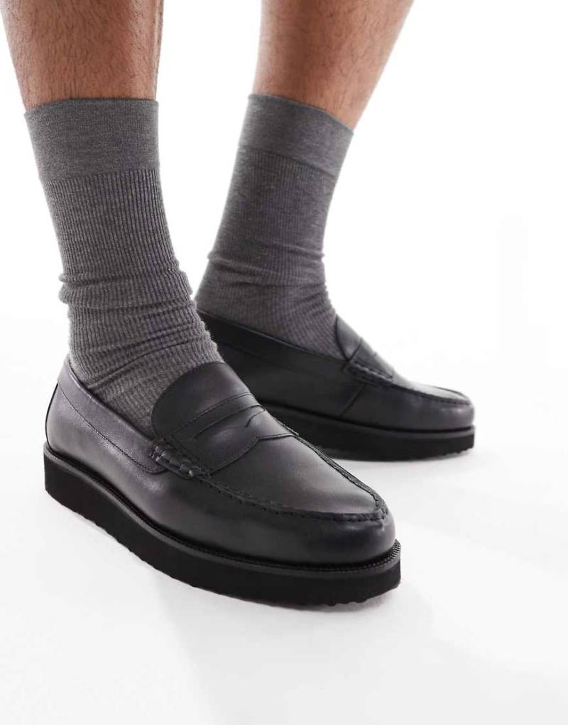 ASOS DESIGN - Leder-Loafer in Schwarz mit Keilsohle von ASOS DESIGN