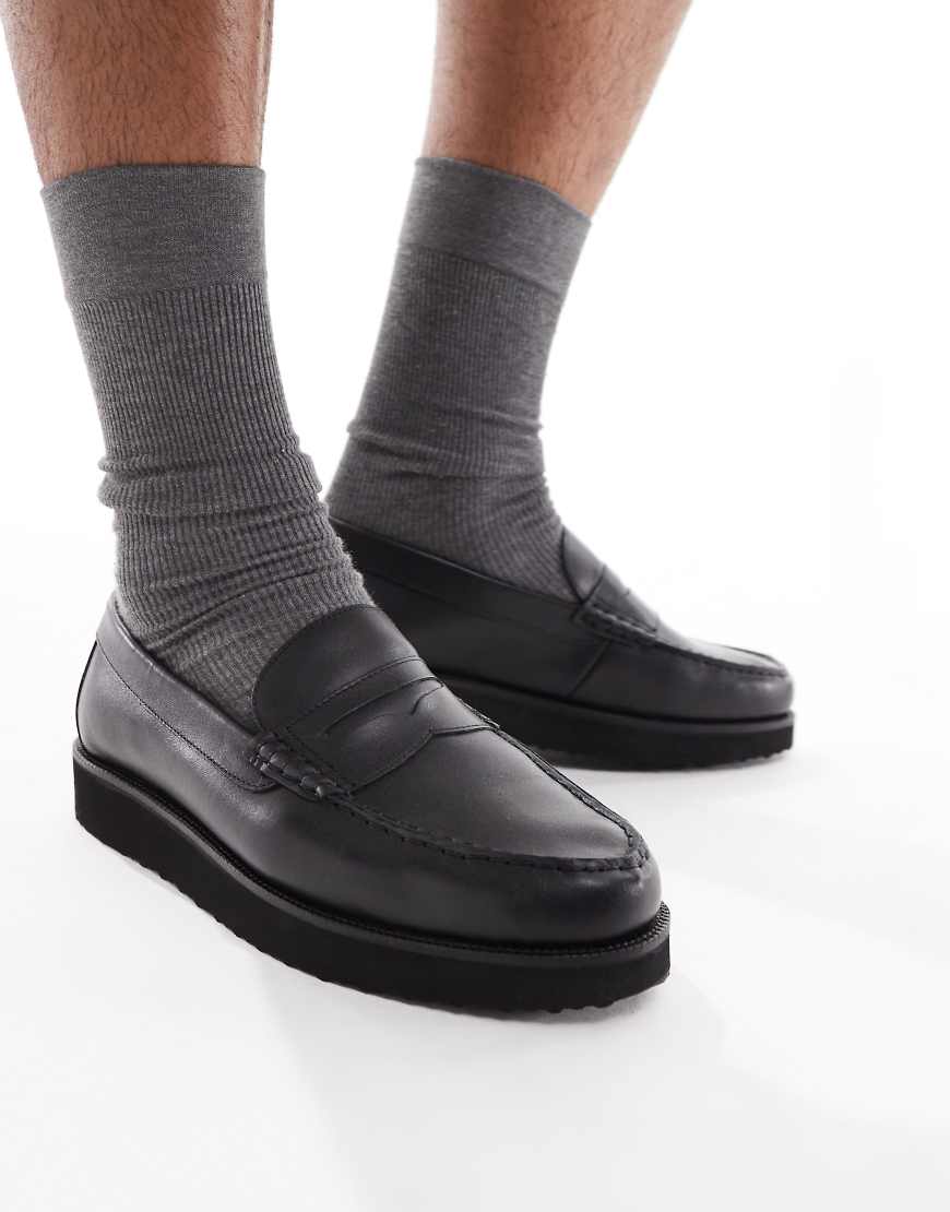 ASOS DESIGN - Leder-Loafer in Schwarz mit Keilsohle von ASOS DESIGN