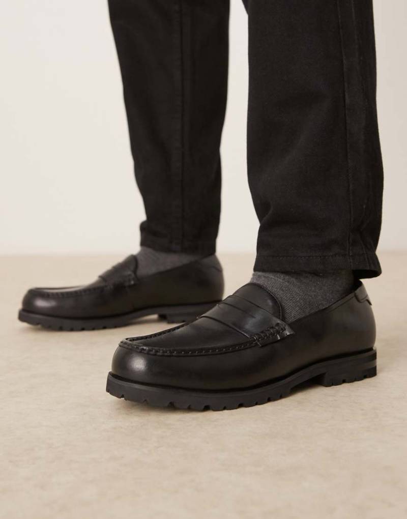 ASOS DESIGN - Leder-Loafer in Schwarz mit Profilsohle von ASOS DESIGN