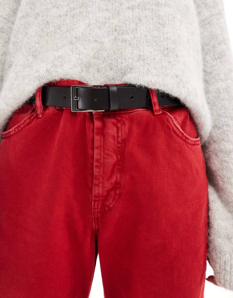 ASOS DESIGN - Ledergürtel für Jeans mit silberfarbener Schnalle für Taille und Hüfte-Schwarz von ASOS DESIGN