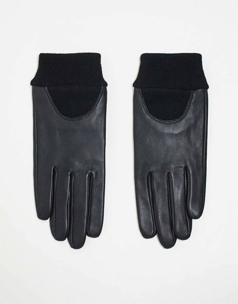 ASOS DESIGN - Lederhandschuhe in Schwarz mit gerippten Bündchen von ASOS DESIGN