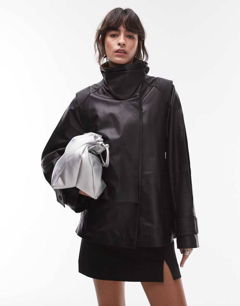ASOS DESIGN - Lederjacke in schwarzer Deconstructed-Optik von ASOS DESIGN