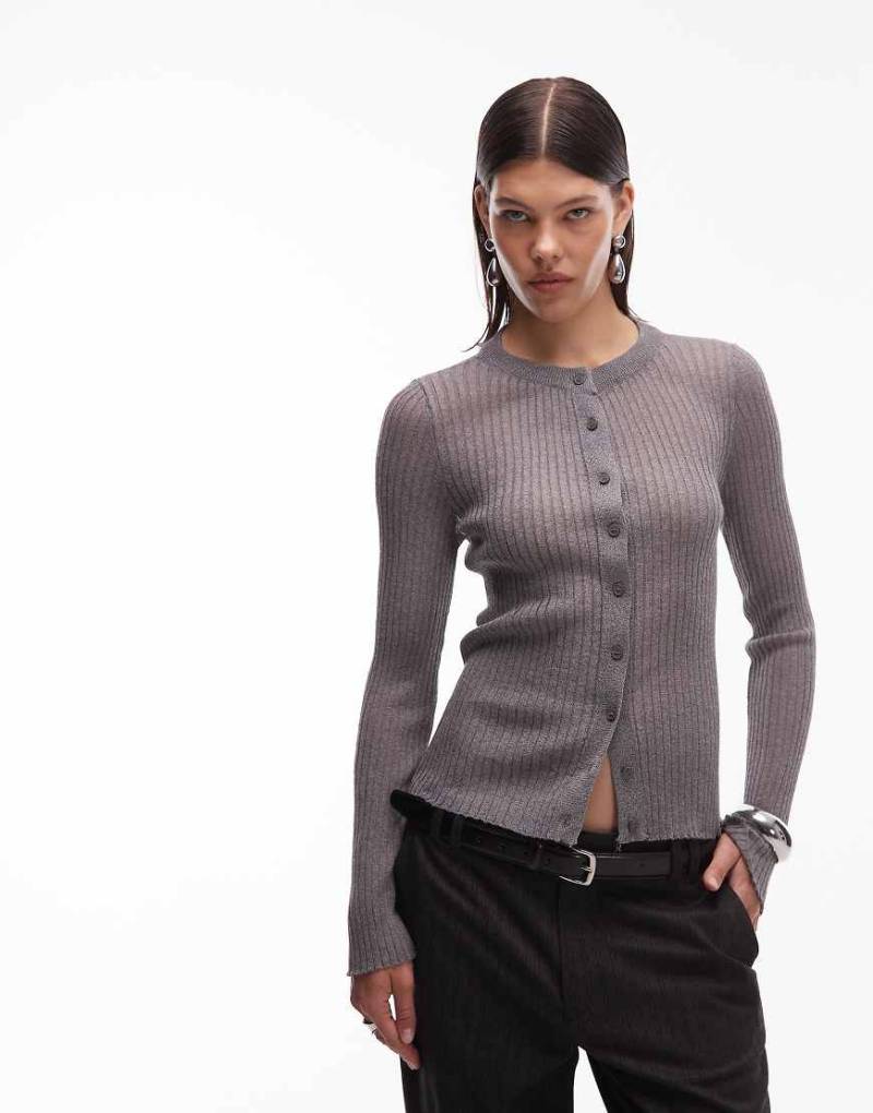 ASOS DESIGN - Leichte, gerippte Strickjacke in transparentem Grau-Grün von ASOS DESIGN