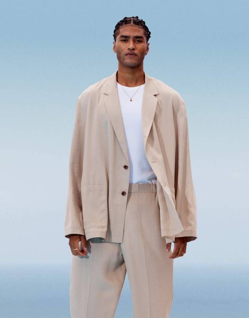 ASOS DESIGN - Leichter, lockerer Oversize-Blazer in Steinbeige-Neutral von ASOS DESIGN
