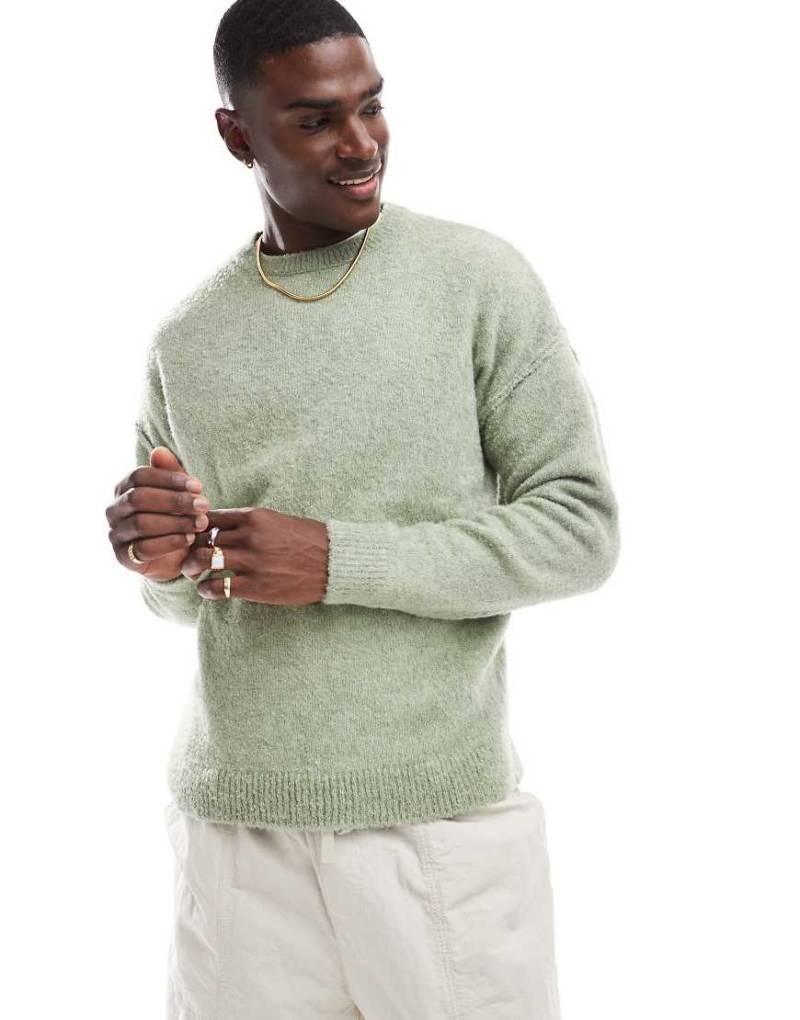 ASOS DESIGN - Leichter, strukturierter Strickpullover in Salbeigrün mit lockerem Schnitt von ASOS DESIGN