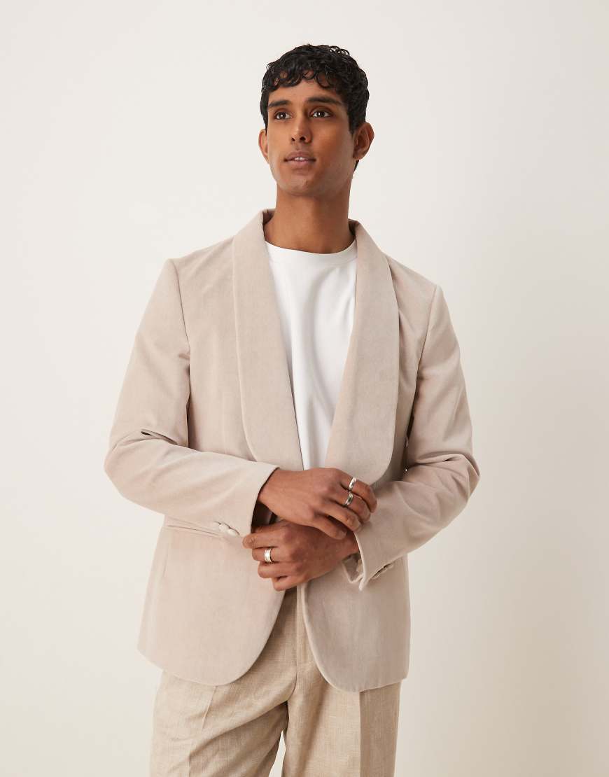 ASOS DESIGN - Leichter sommerlicher Blazer aus Baumwollsamt in Beige-Neutral von ASOS DESIGN