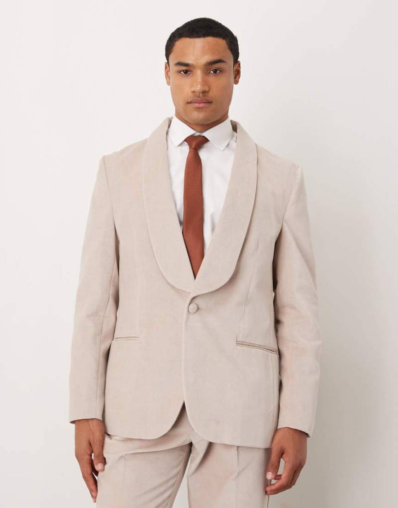 ASOS DESIGN - Leichter sommerlicher Blazer aus Baumwollsamt in Beige-Neutral von ASOS DESIGN