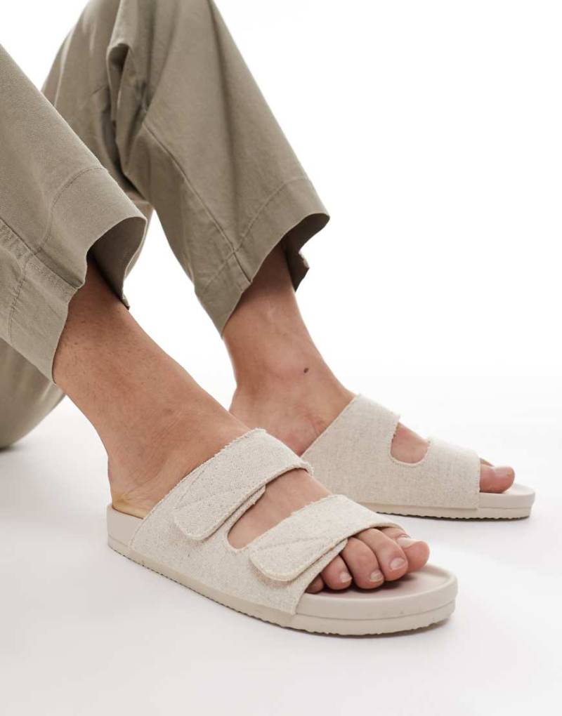ASOS DESIGN - Leinen-Sandalen in Beige mit zwei Riemen-Neutral von ASOS DESIGN