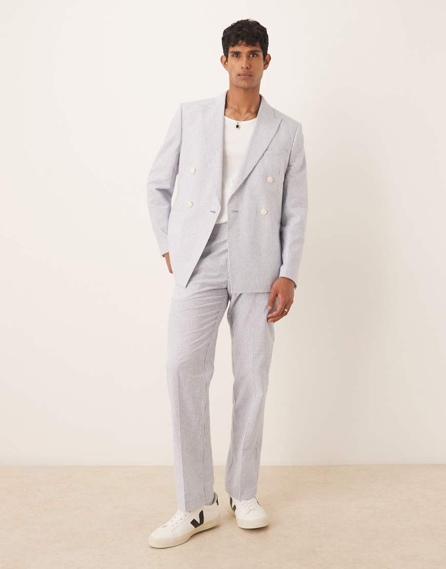 ASOS DESIGN - Leinenmix-Anzughose in Blau mit geradem Bein und Nadelstreifen ASOS DESIGN - Leinenmix-Anzughose in Blau mit geradem Bein und Nadelstreifen von ASOS DESIGN