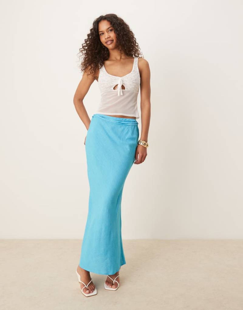 ASOS DESIGN - Leinenmix-Maxirock in Blau mit Schrägschnitt von ASOS DESIGN