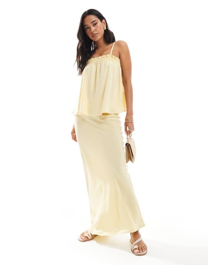 ASOS DESIGN - Leinenmix-Maxirock in Buttermilchgelb mit Schrägschnitt von ASOS DESIGN