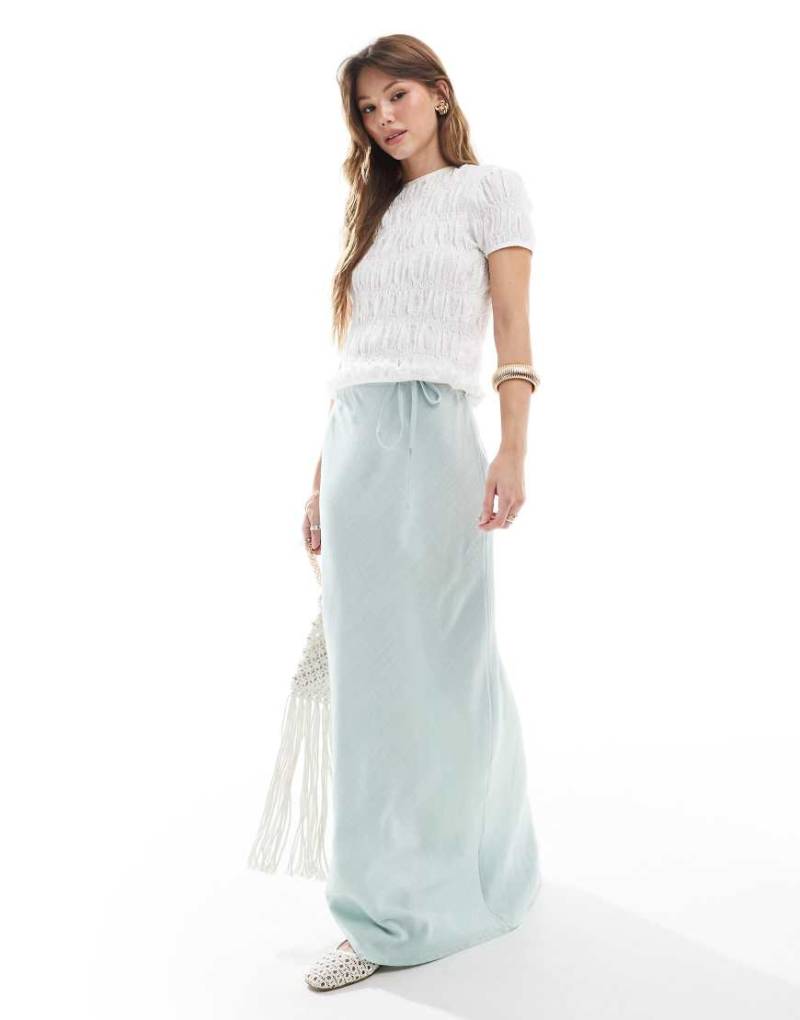 ASOS DESIGN - Leinenmix-Maxirock in Pistaziengrün mit Schrägschnitt-Blau von ASOS DESIGN