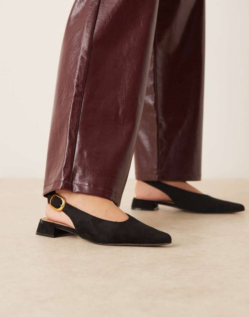 ASOS DESIGN - Leonora - Ballerinas aus Wildlederimitat in Schwarz mit Fersenriemchen von ASOS DESIGN