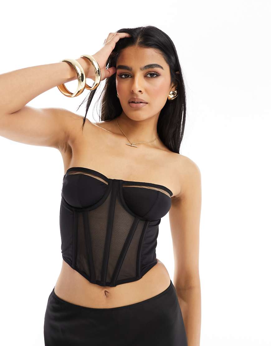 ASOS DESIGN - Lexi - Korsett aus Mikrofaser und Mesh in Schwarz mit eingearbeiteten Stäben ASOS DESIGN - Lexi - Korsett aus Mikrofaser und Mesh in Schwarz mit eingearbeiteten Stäben von ASOS DESIGN