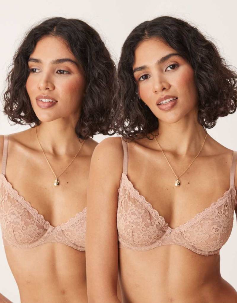 ASOS DESIGN - Lila - 2er-Pack Bügel-BHs in Sandbeige-Neutral von ASOS DESIGN