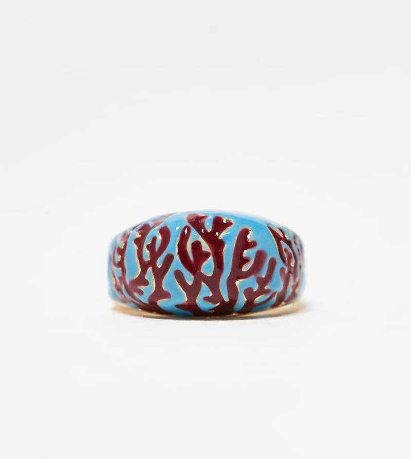 ASOS DESIGN - Limited Edition - Goldfarbener Ring mit emailliertem Korallen-Design von ASOS DESIGN
