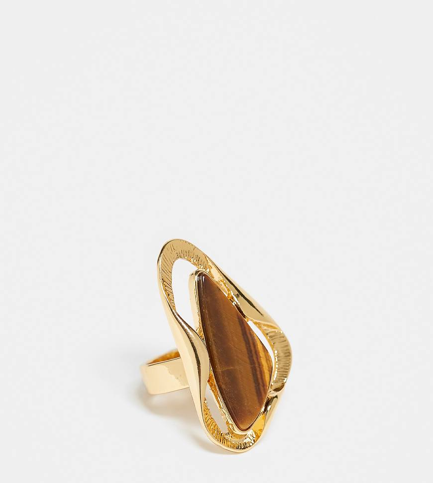 ASOS DESIGN - Limited Edition - Ring im geschmolzenen Design mit 14-Karat-Vergoldung und echtem Tigerauge-Halbedelstein-Goldfarben ASOS DESIGN - Limited Edition - Ring im geschmolzenen Design mit 14-Karat-Vergoldung und echtem Tigerauge-Halbedelstein-Goldfarben von ASOS DESIGN