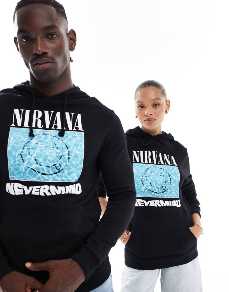 ASOS DESIGN - Lizenzierter Kapuzenpullover in Schwarz mit „Nirvana"-Print von ASOS DESIGN