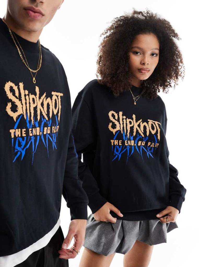 ASOS DESIGN - Lizenziertes Unisex-Sweatshirt in Schwarz mit „Slipknot"-Prints und Oversize-Schnitt von ASOS DESIGN