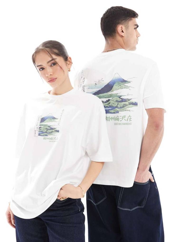 ASOS DESIGN - Lizenziertes Unisex-T-Shirt in Weiß mit Oversize-Schnitt und „Musee D'Art"-Prints von ASOS DESIGN