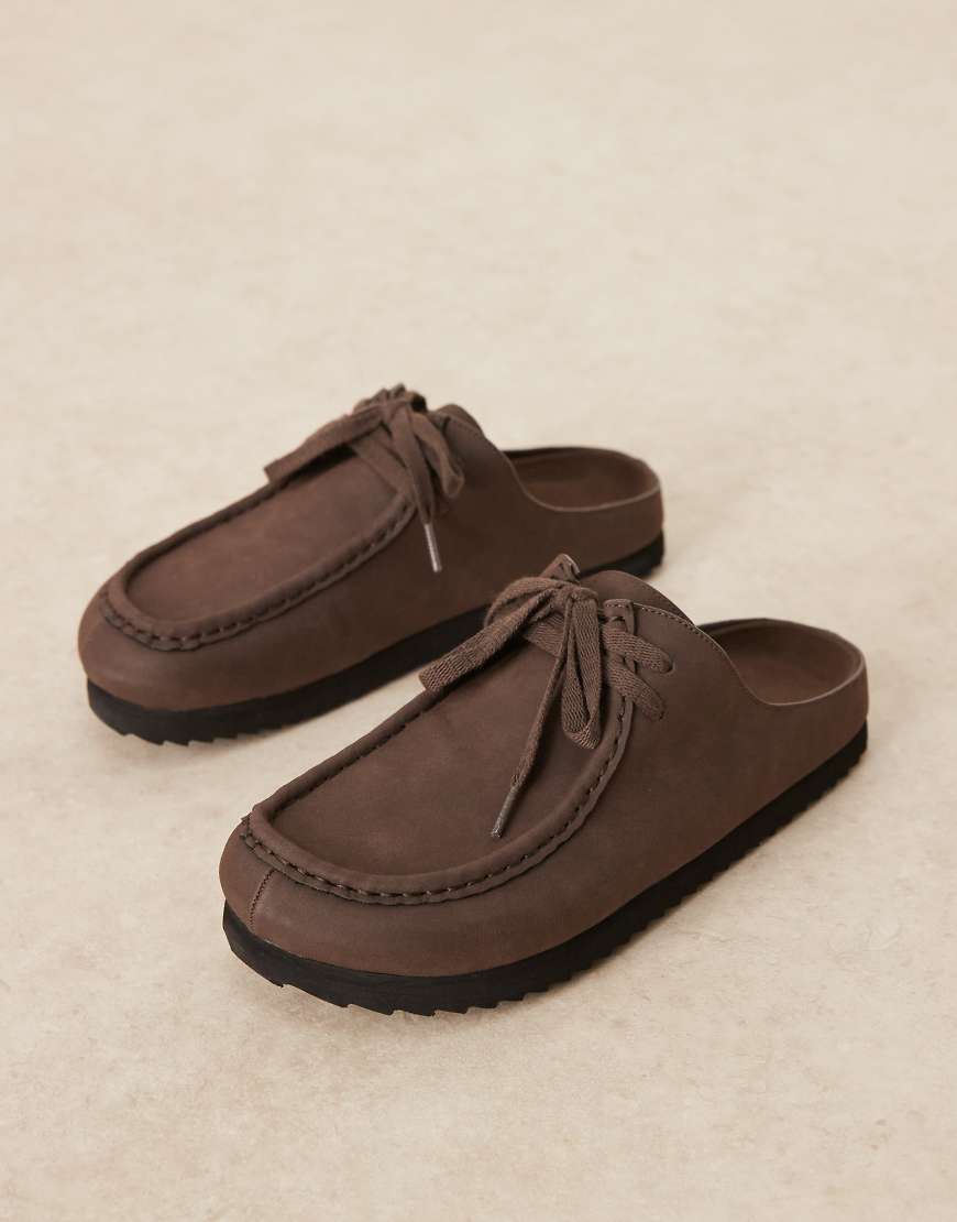 ASOS DESIGN - Loafer im Mules-Design aus Wildleder in Braun mit Schnürung-Brown von ASOS DESIGN