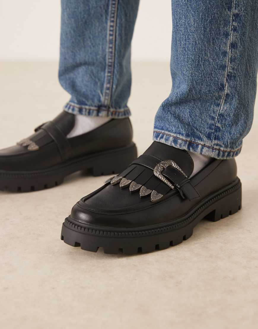 ASOS DESIGN - Loafer in Schwarz mit Schnalle im Western-Stil von ASOS DESIGN