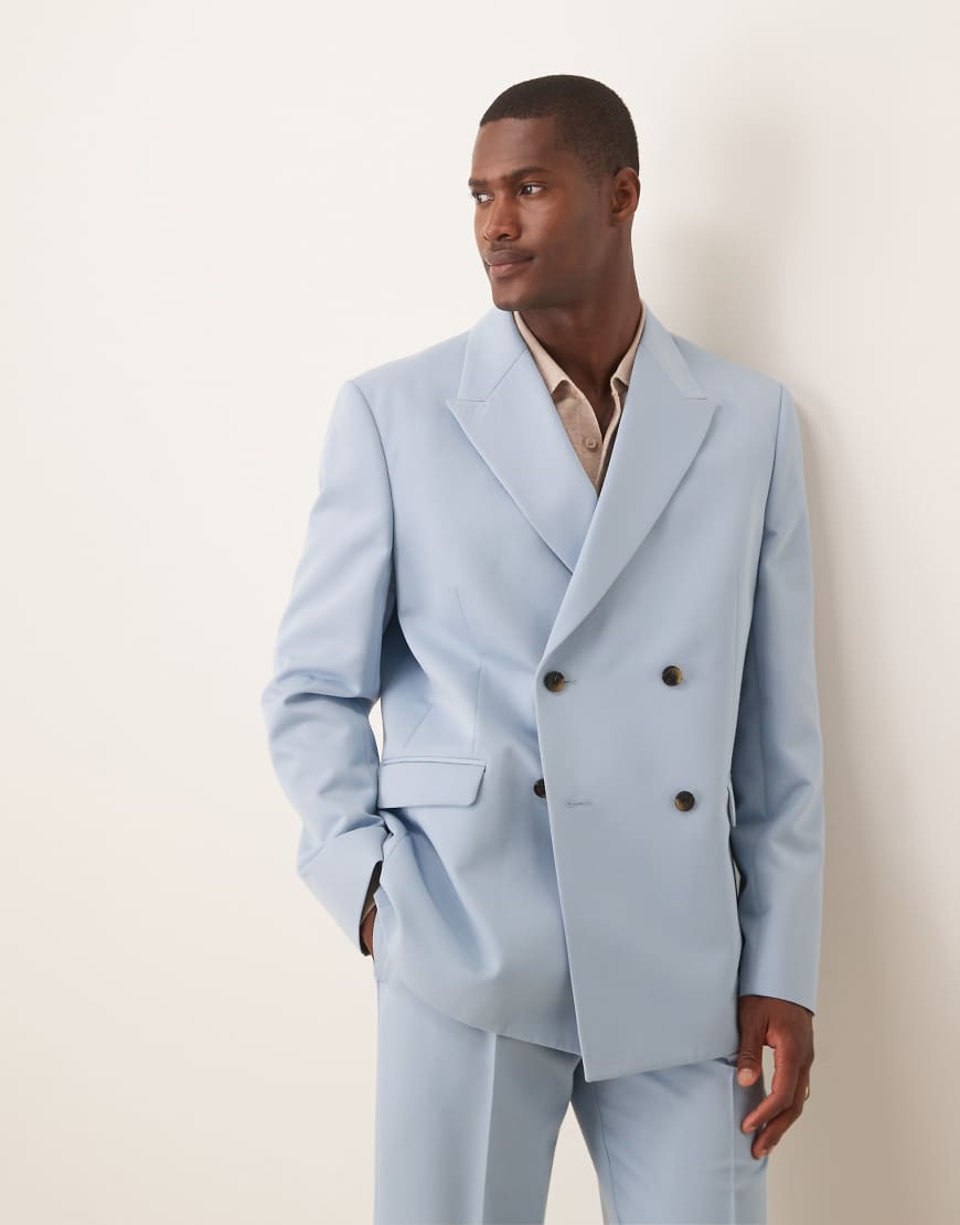ASOS DESIGN - Locker geschnittene, zweireihige Anzugjacke in Blau ASOS DESIGN - Locker geschnittene, zweireihige Anzugjacke in Blau von ASOS DESIGN