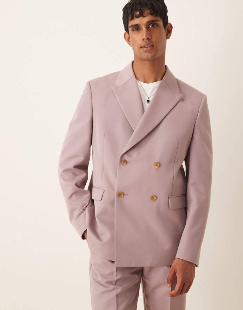 ASOS DESIGN - Locker geschnittene, zweireihige Anzugjacke in Staubrosa von ASOS DESIGN