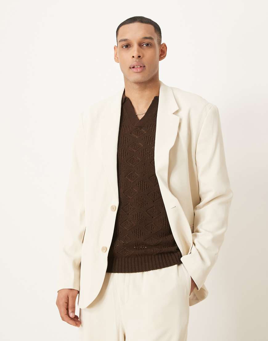 ASOS DESIGN - Locker geschnittene Anzugjacke in hellem Ecru-Rosa von ASOS DESIGN