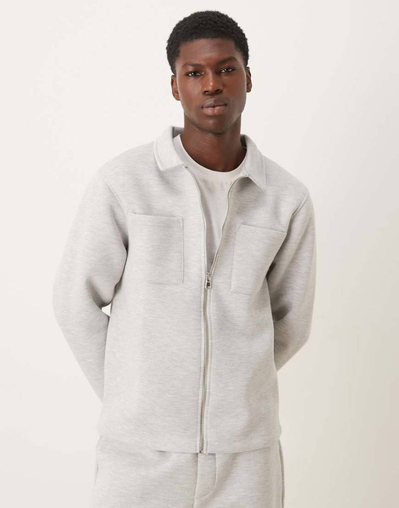 ASOS DESIGN - Locker geschnittene Jacke aus schwerem, neoprenartigem Stoff in meliertem Grau mit Reißverschluss von ASOS DESIGN