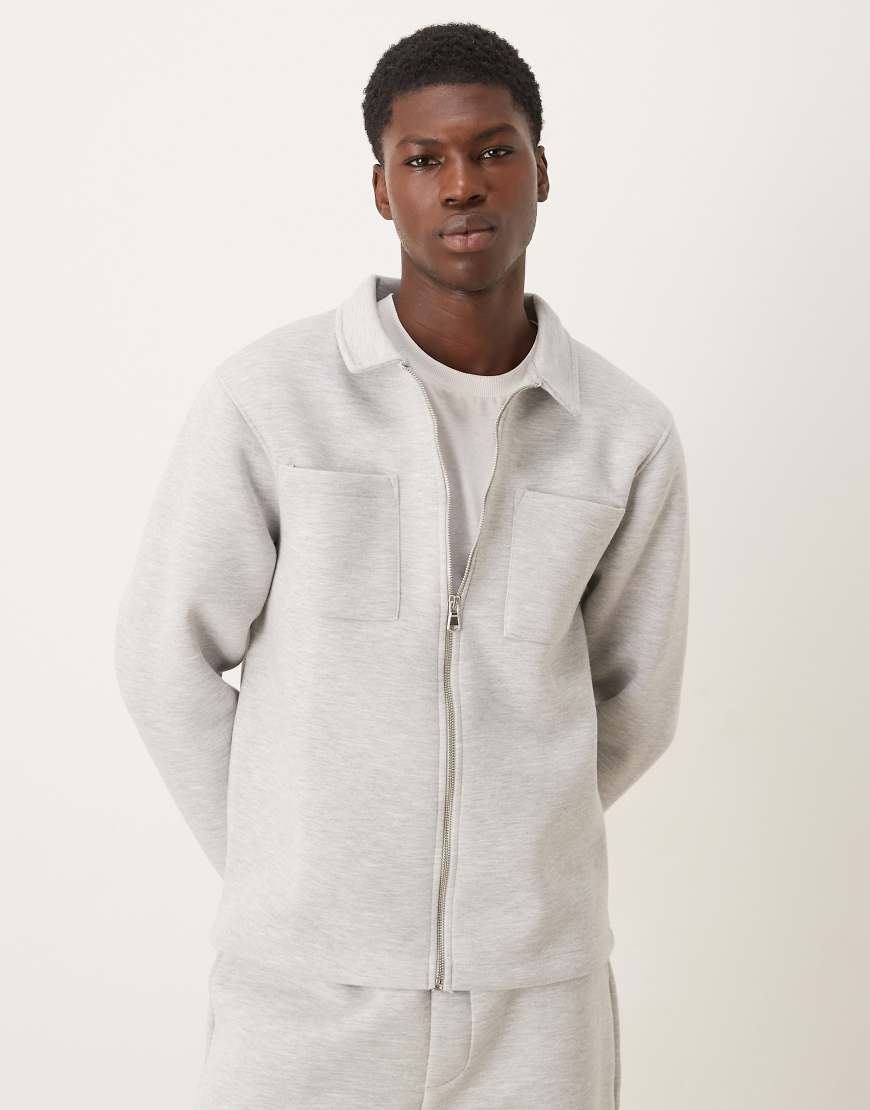 ASOS DESIGN - Locker geschnittene Jacke aus schwerem, neoprenartigem Stoff in meliertem Grau mit Reißverschluss von ASOS DESIGN