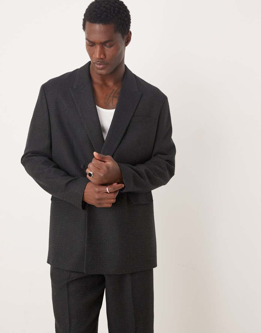 ASOS DESIGN - Locker geschnittene Longline-Anzugjacke aus strukturiertem Stoff in Schwarz von ASOS DESIGN