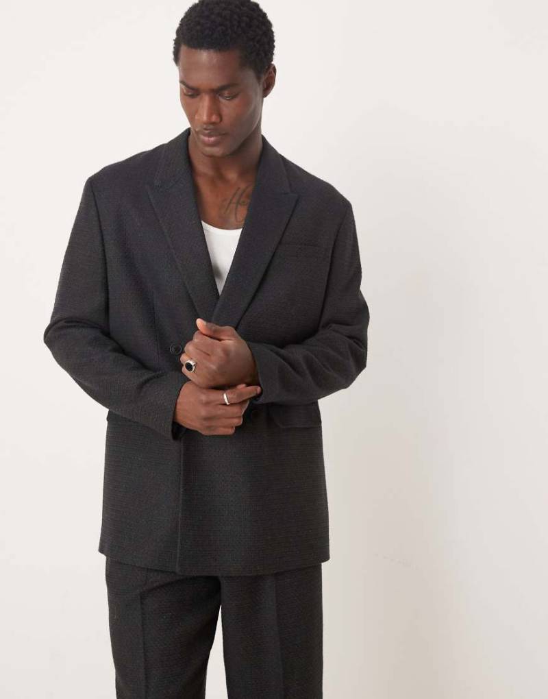 ASOS DESIGN - Locker geschnittene Longline-Anzugjacke aus strukturiertem Stoff in Schwarz von ASOS DESIGN