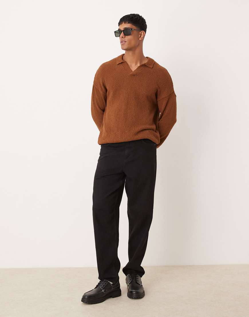 ASOS DESIGN - Locker geschnittener, strukturierter Strickpullover in Hellbraun mit Einkerbung am Ausschnitt von ASOS DESIGN