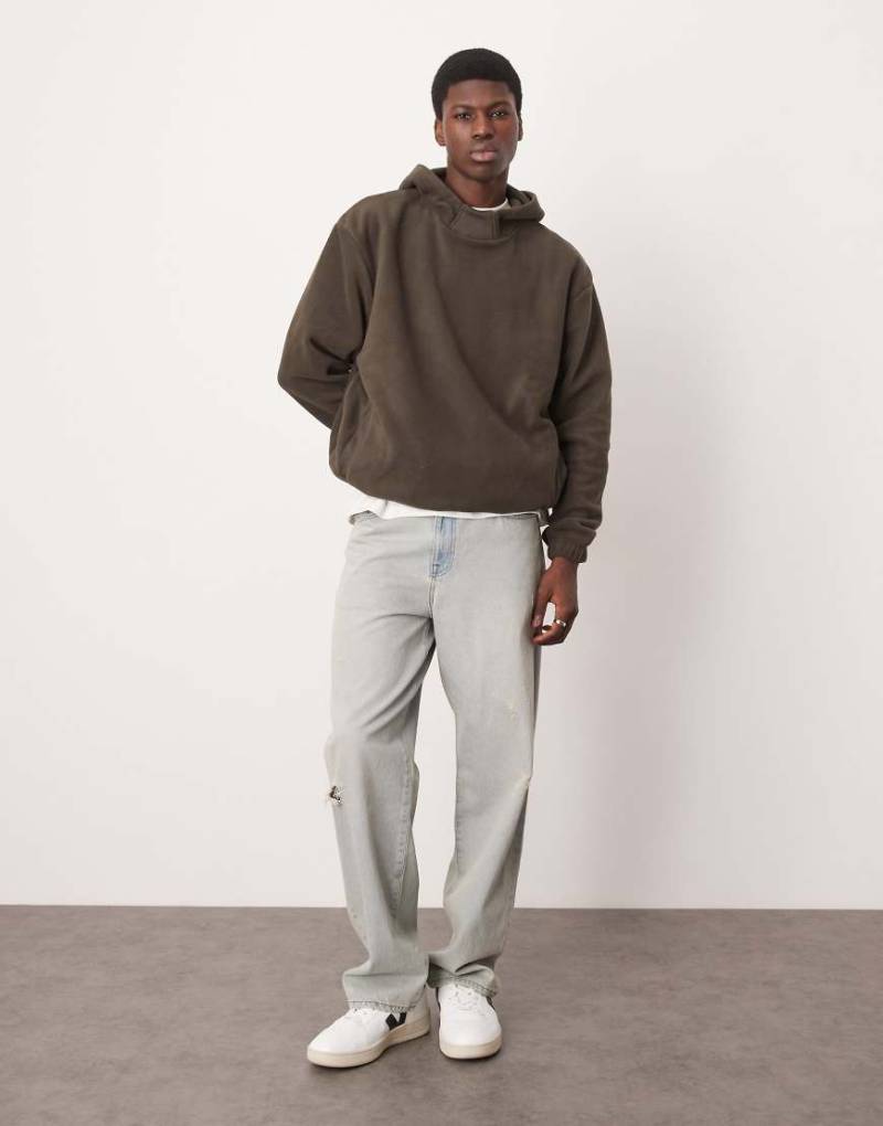 ASOS DESIGN - Locker geschnittener Fleece-Kapuzenpullover in Dunkelgrün mit Stehkragen von ASOS DESIGN