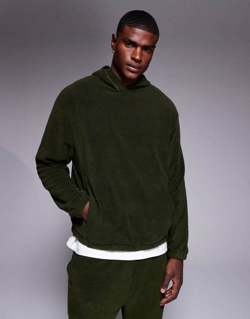 ASOS DESIGN - Relaxed-Fit-Kapuzenpullover aus Fleece in Grün, Kombiteil von ASOS DESIGN