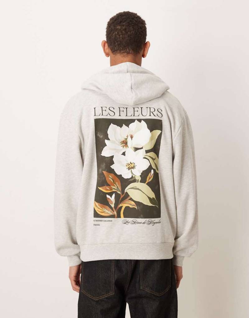ASOS DESIGN - Locker geschnittener Kapuzenpullover in Grau mit Blumenprint von ASOS DESIGN