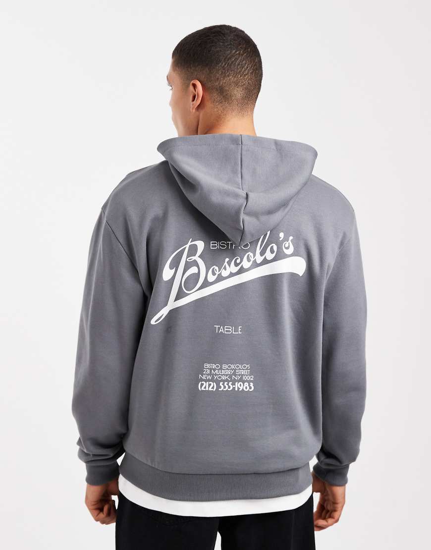 ASOS DESIGN - Locker geschnittener Kapuzenpullover in Grau mit Print von ASOS DESIGN